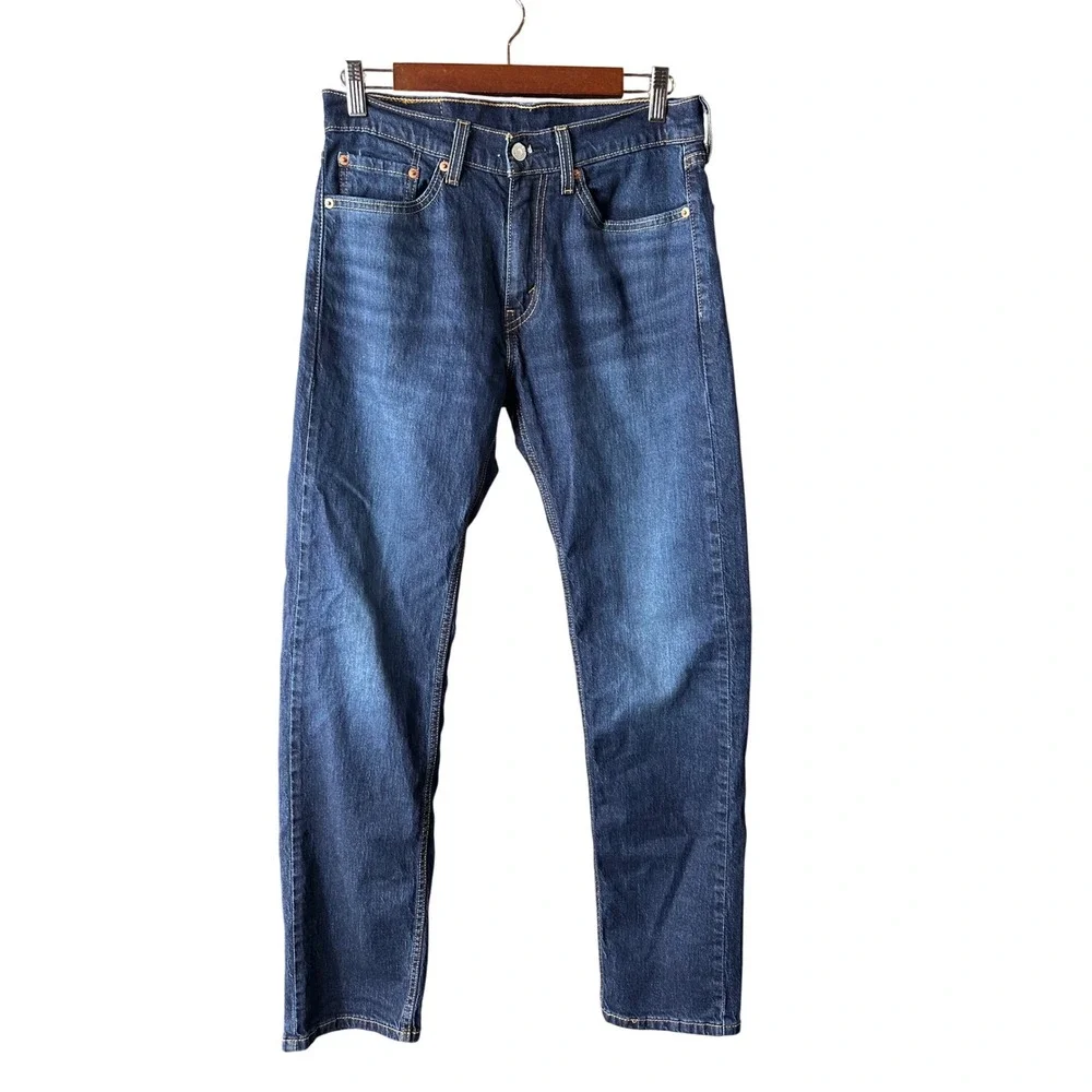 Levi 505 Mens Jeans Regular Fit Straight Leg Dark Wash Blue Denim Pants 30x31‎